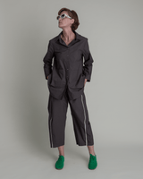 Cropped Curve Pant in Ash Grey Cotton Poplin with PipingCurve Pants