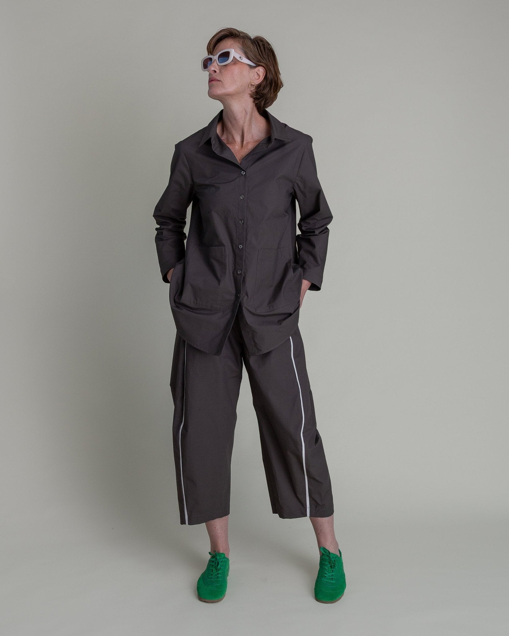 Cropped Curve Pant in Ash Grey Cotton Poplin with PipingCurve Pants