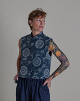 Cropped Mandarin Vest in Vintage Stenciled CottonMandarin Vests
