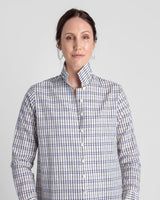 Cropped Shibori Shirt with Cuff in Vintage Japanese Cotton Ikat Grid.Shibori Shirt