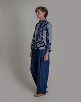 Cropped Shibori Shirt with Cuff in Vintage Japanese Tie Dye CottonShibori Shirt