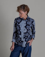 Cropped Shibori Shirt with Cuff in Vintage Japanese Tie Dye CottonShibori Shirt