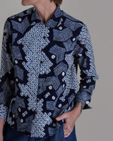 Cropped Shibori Shirt with Cuff in Vintage Japanese Tie Dye CottonShibori Shirt