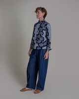 Cropped Shibori Shirt with Cuff in Vintage Japanese Tie Dye CottonShibori Shirt