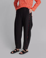 Curve Pant in Black Linen with Vintage Red Stripe