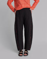 Curve Pant in Black Linen with Vintage Red Stripe