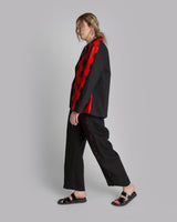 Curve Pant in Black Linen with Vintage Red Stripe