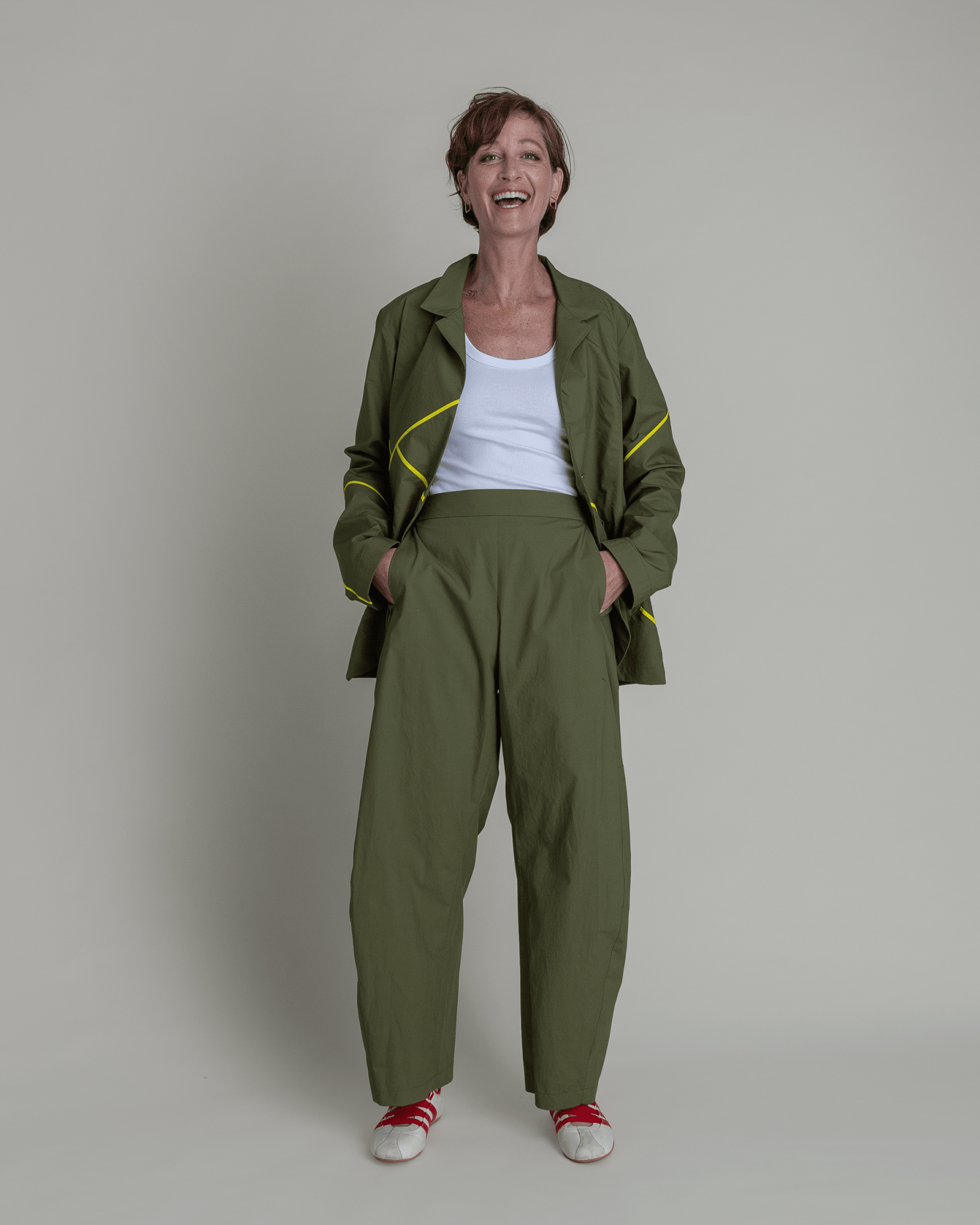 Curve Pant in Green Cotton PoplinCurve Pants