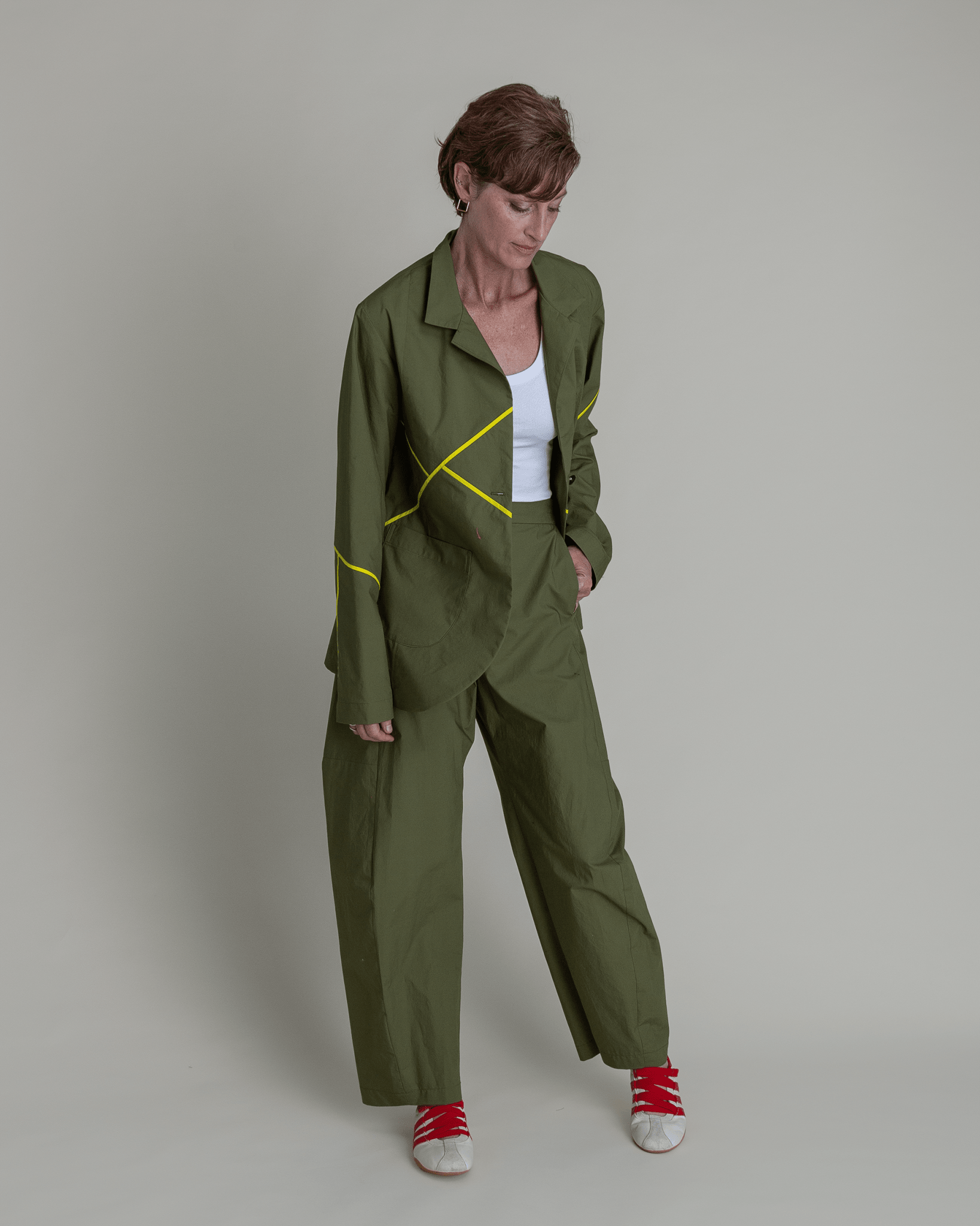 Curve Pant in Green Cotton PoplinCurve Pants