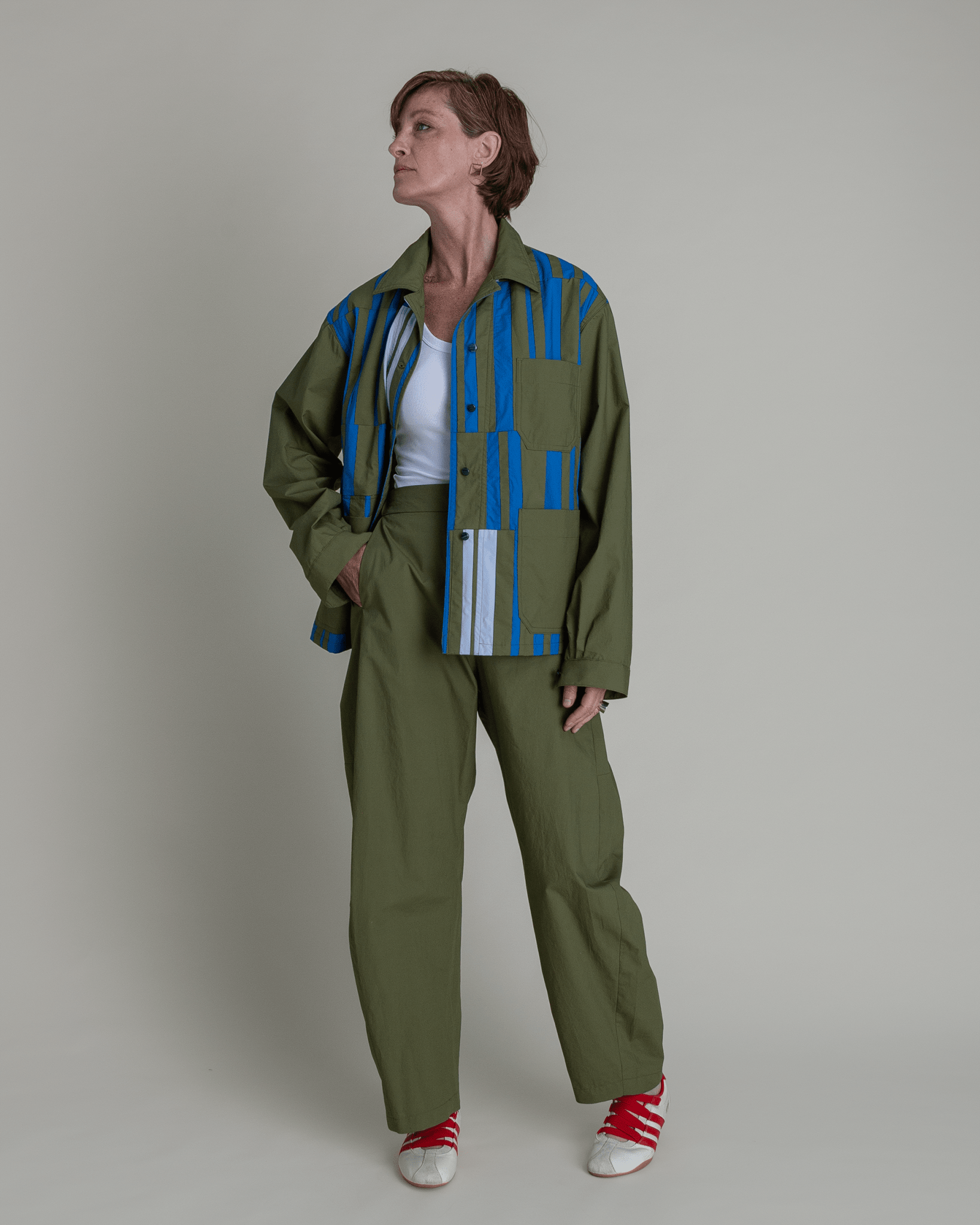 Curve Pant in Green Cotton PoplinCurve Pants