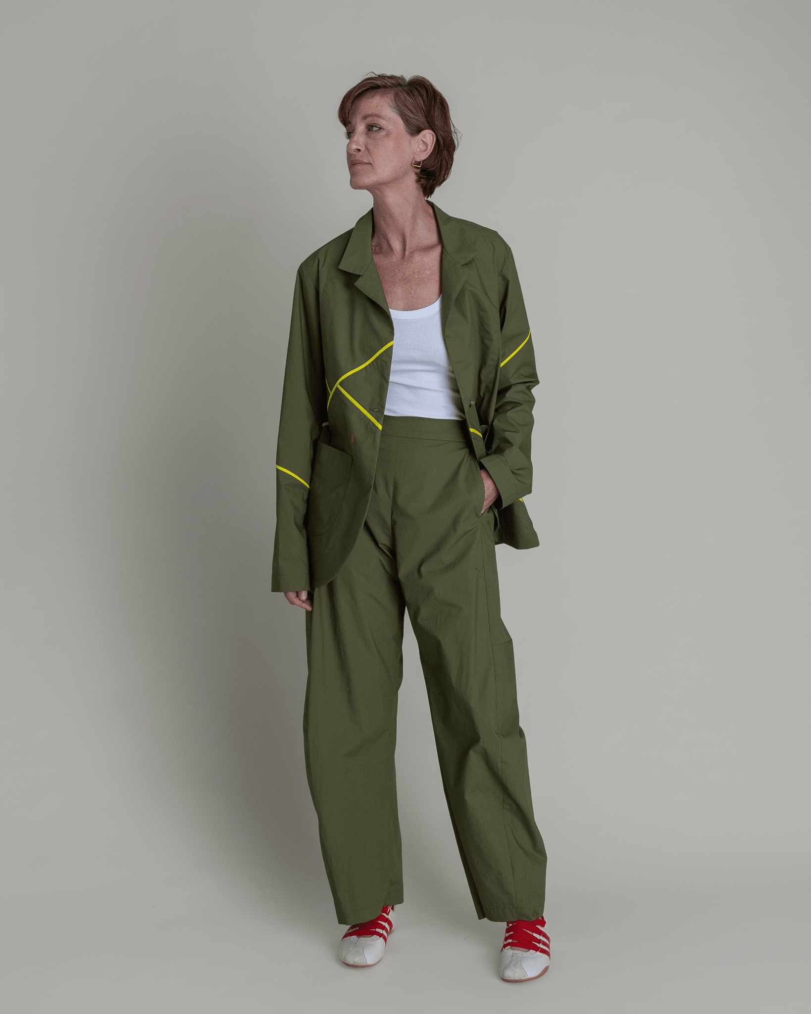 Curve Pant in Green Cotton PoplinCurve Pants