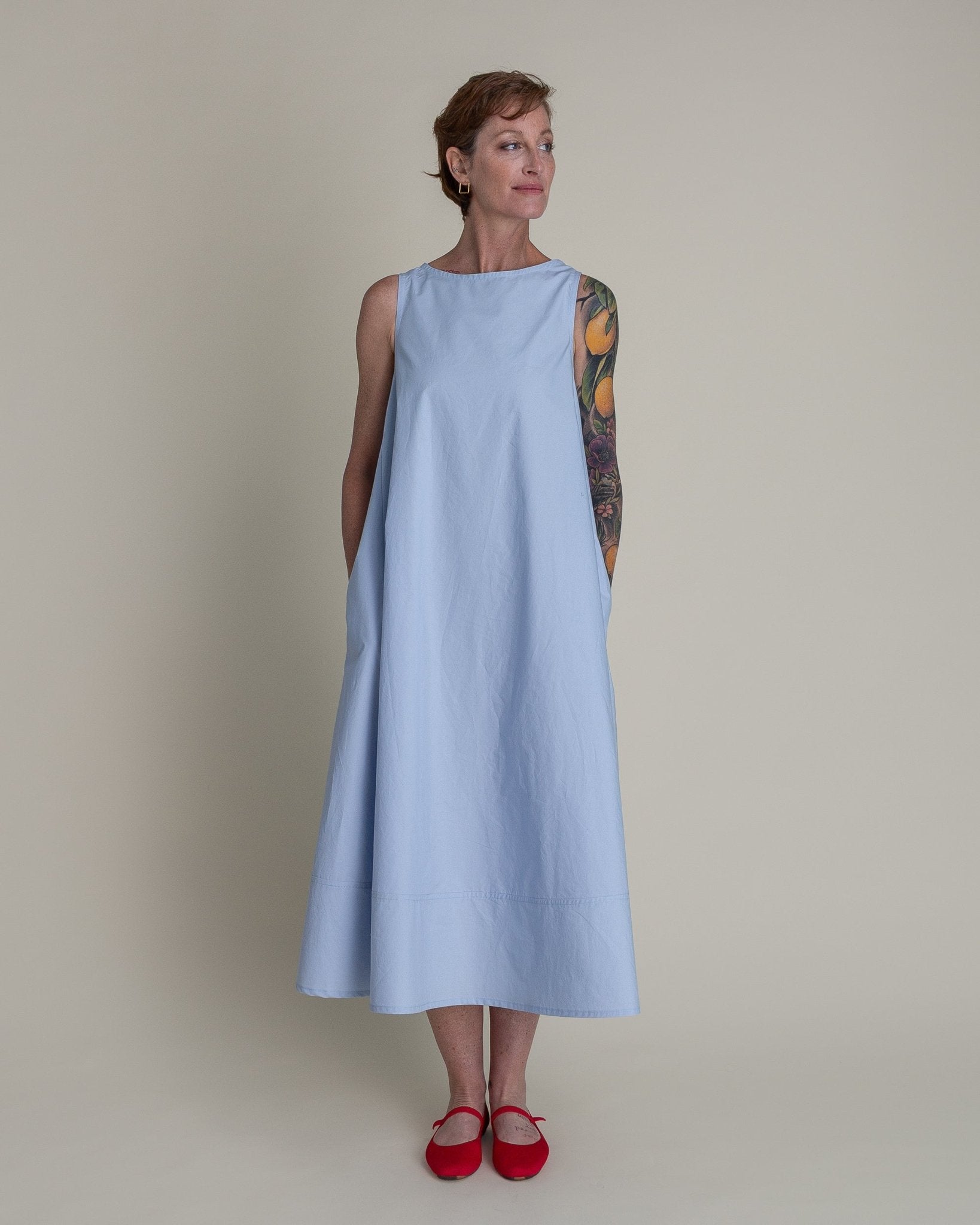 Day Dress in Light Blue Cotton PoplinDay A - Line