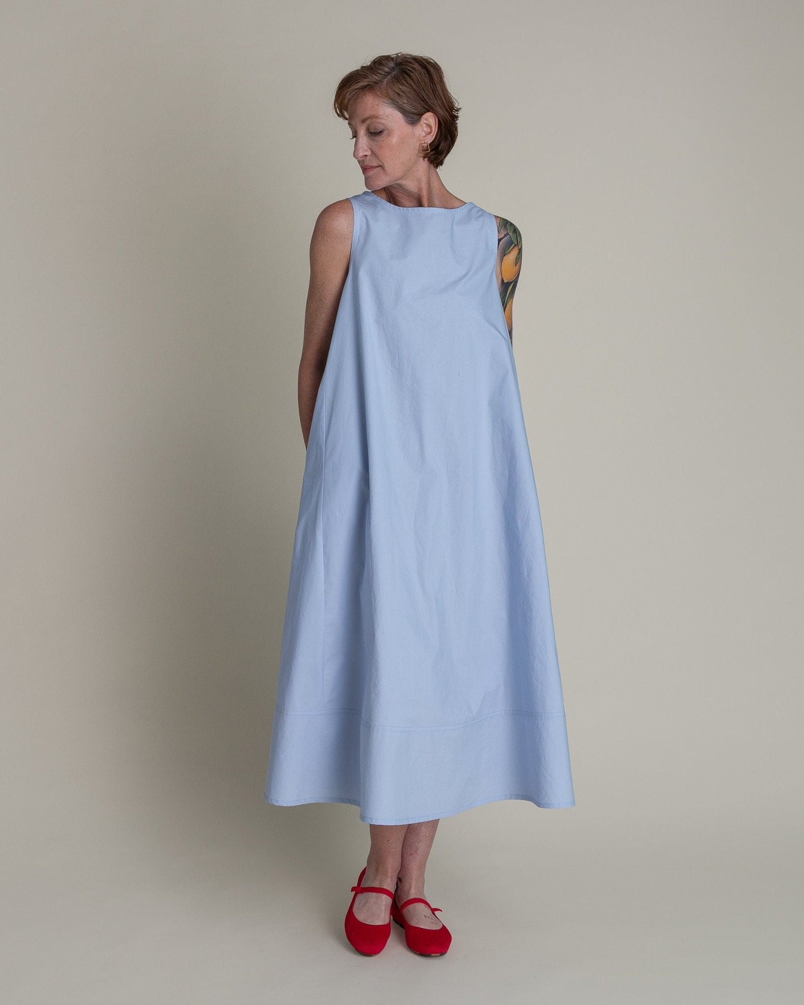 Day Dress in Light Blue Cotton Poplin