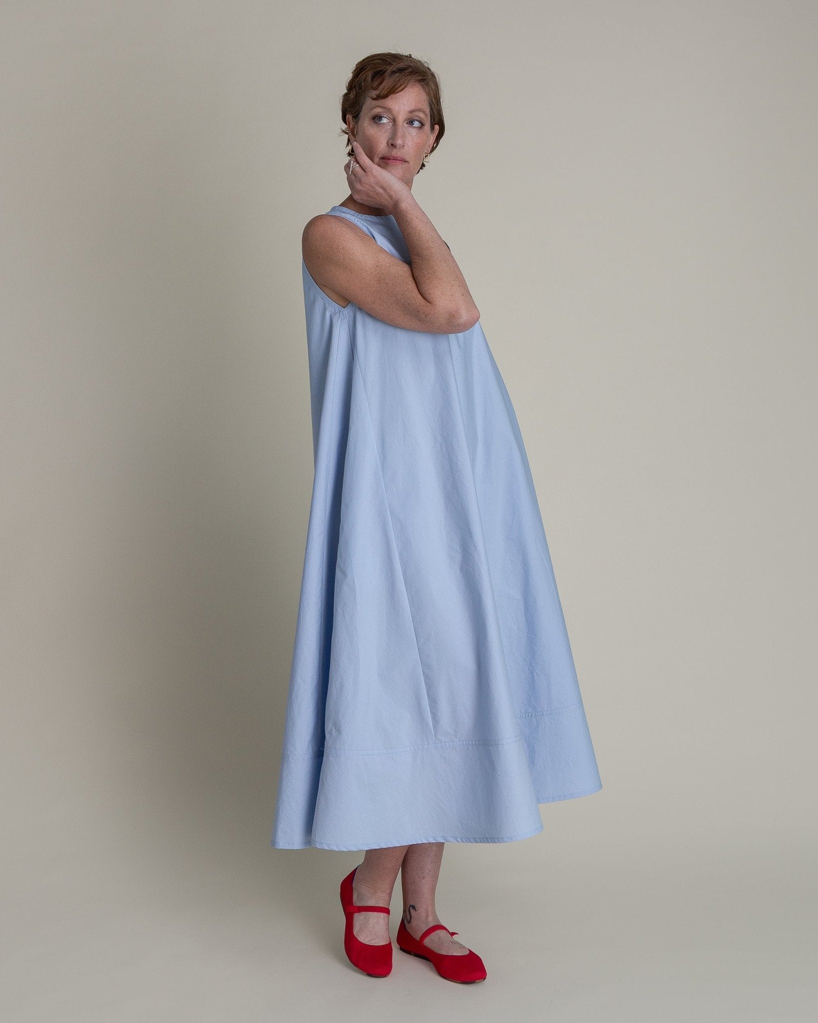 Day Dress in Light Blue Cotton PoplinDay A - Line