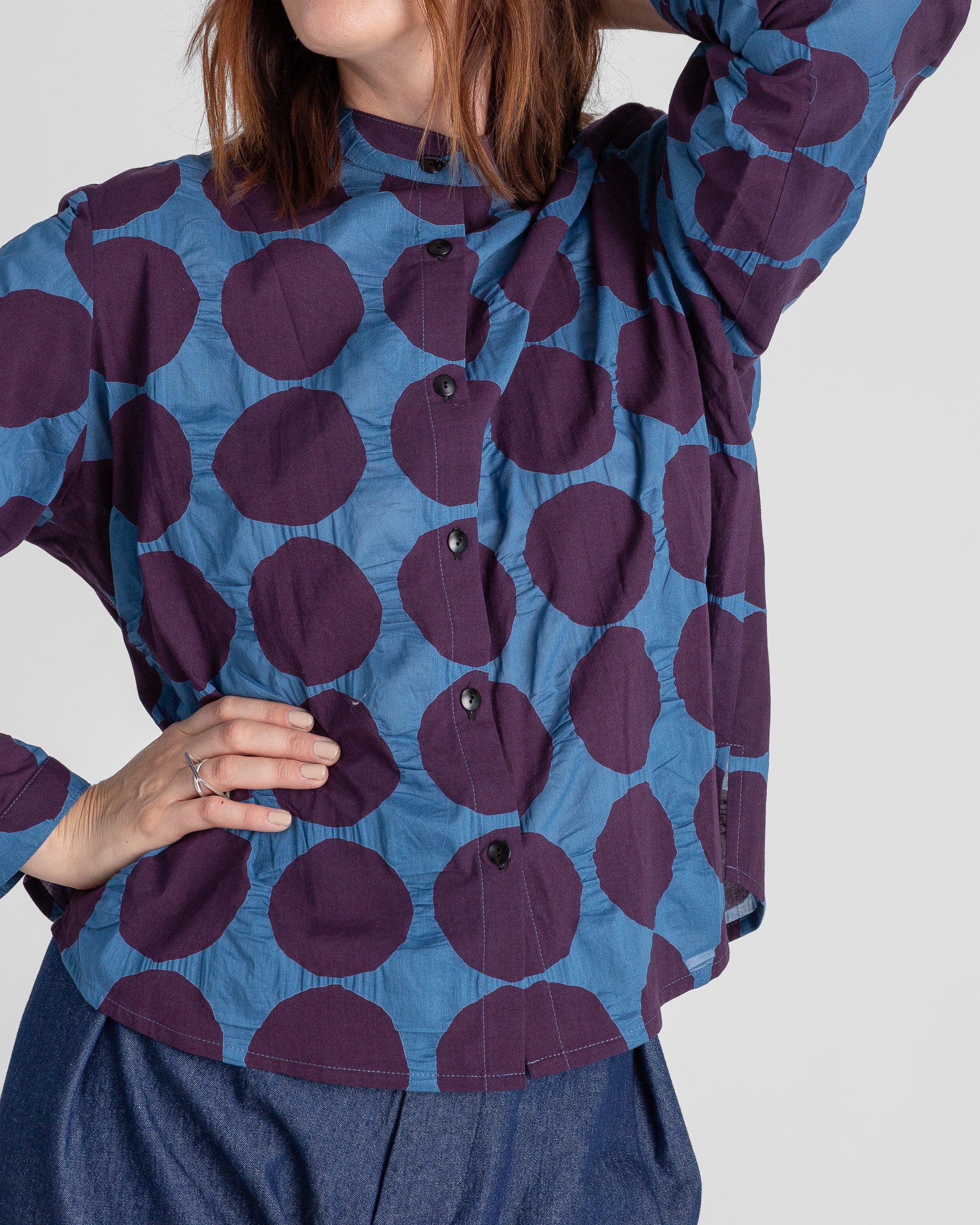 Mini Shirt in Textured Cotton with Big Dots