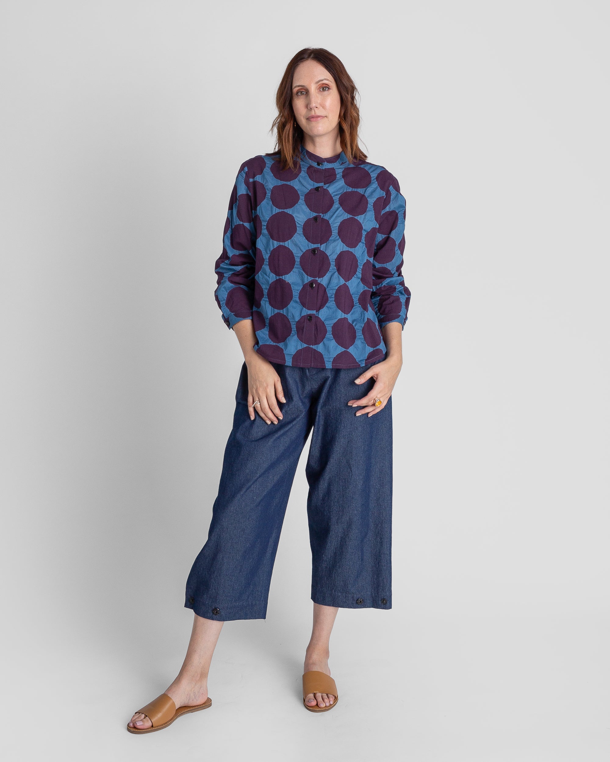 Mini Shirt in Textured Cotton with Big Dots