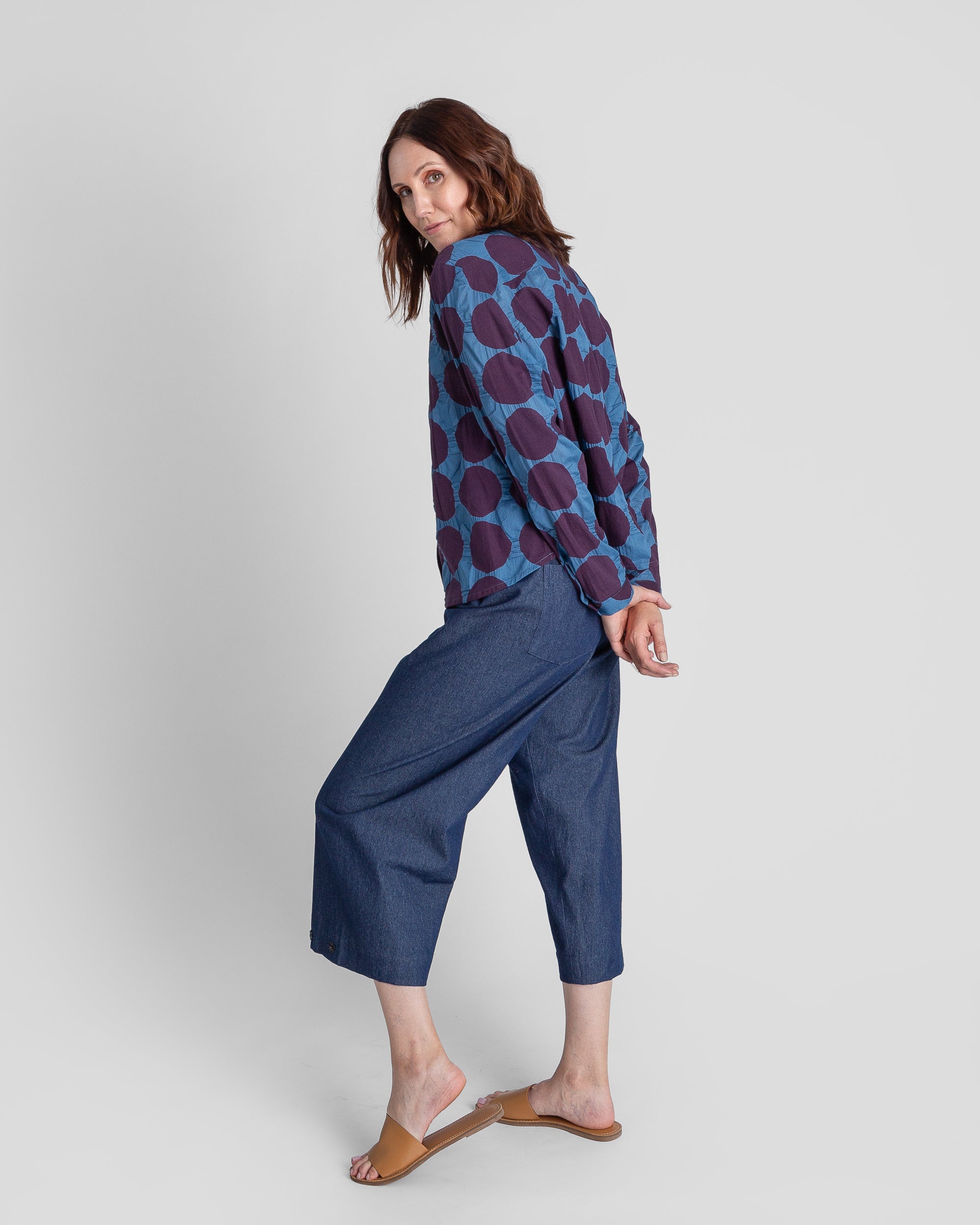 Mini Shirt in Textured Cotton with Big Dots