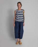 Drawstring Top in Blue and White Striped SilkSleeveless