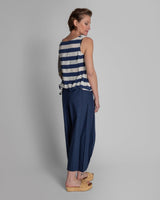 Drawstring Top in Blue and White Striped SilkSleeveless