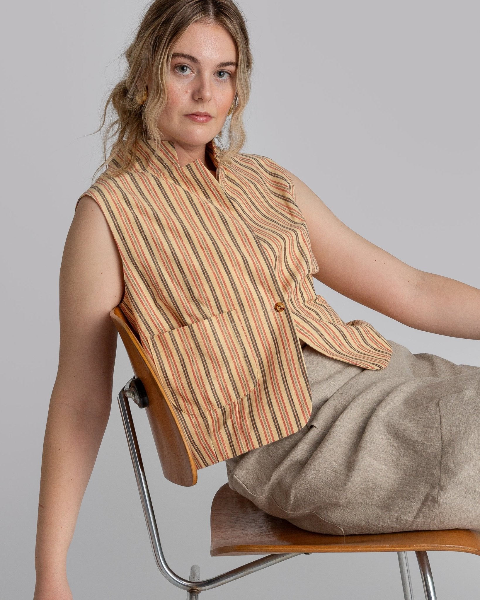 Fitted Vest in Vintage Japanese Striped Silk