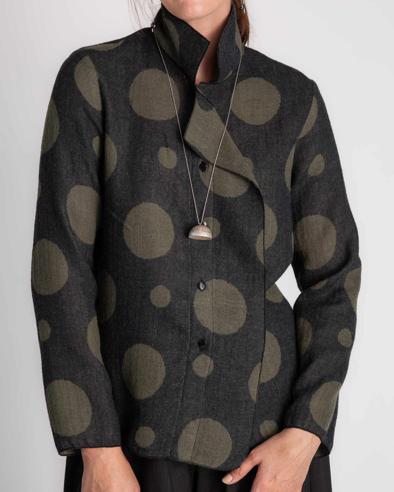 Flag Shirt in Olive Wool Dots