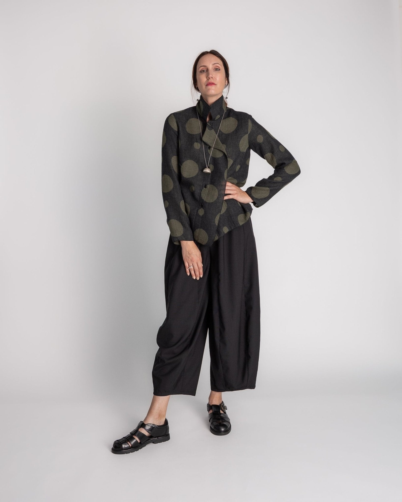 Flag Shirt in Olive Wool Dots