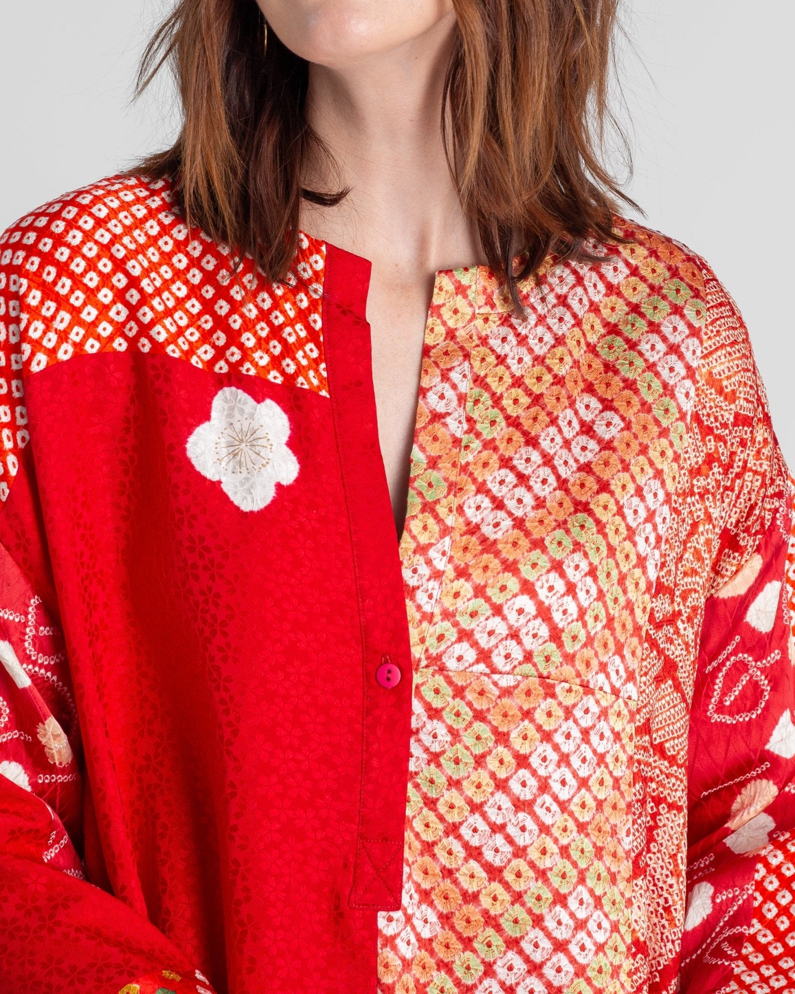 Flared Caftan in Vintage Japanese Tie-Dyed Red SilksCaftan