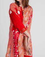 Flared Caftan in Vintage Japanese Tie-Dyed Red SilksCaftan