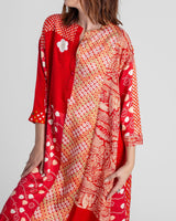 Flared Caftan in Vintage Japanese Tie-Dyed Red SilksCaftan