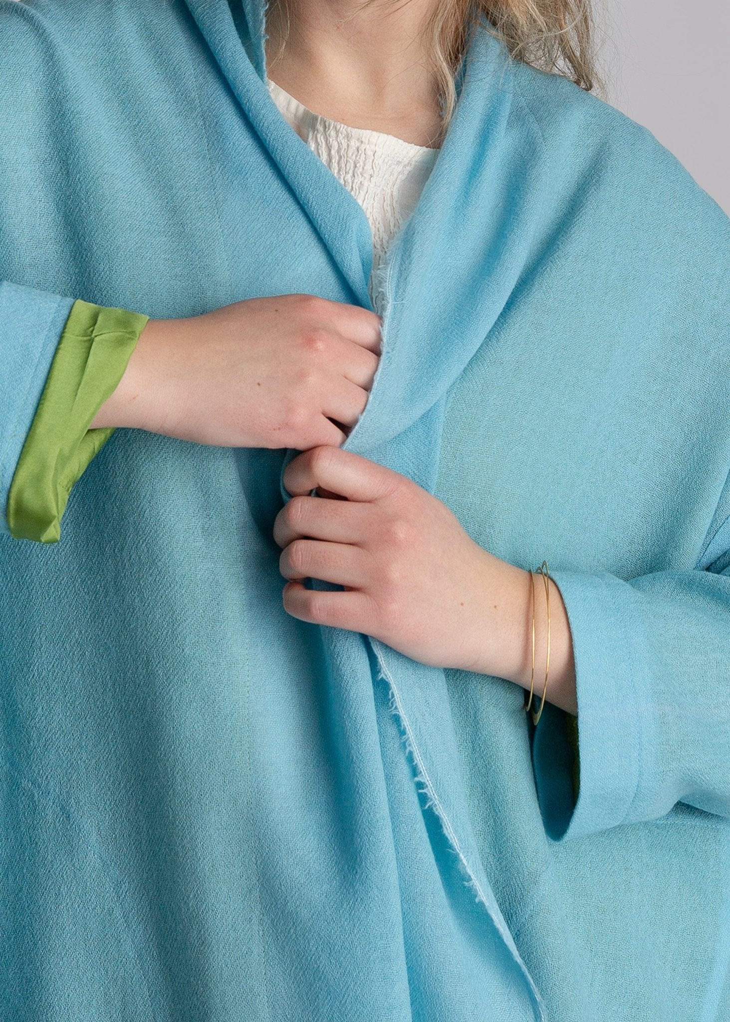 French Wrap in Aqua Wool Gauze