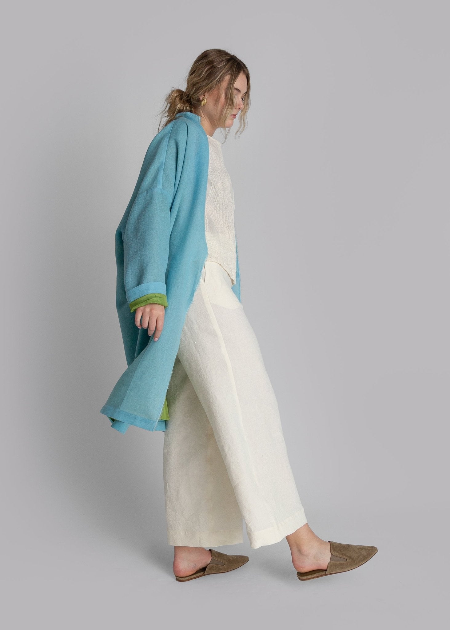 French Wrap in Aqua Wool Gauze