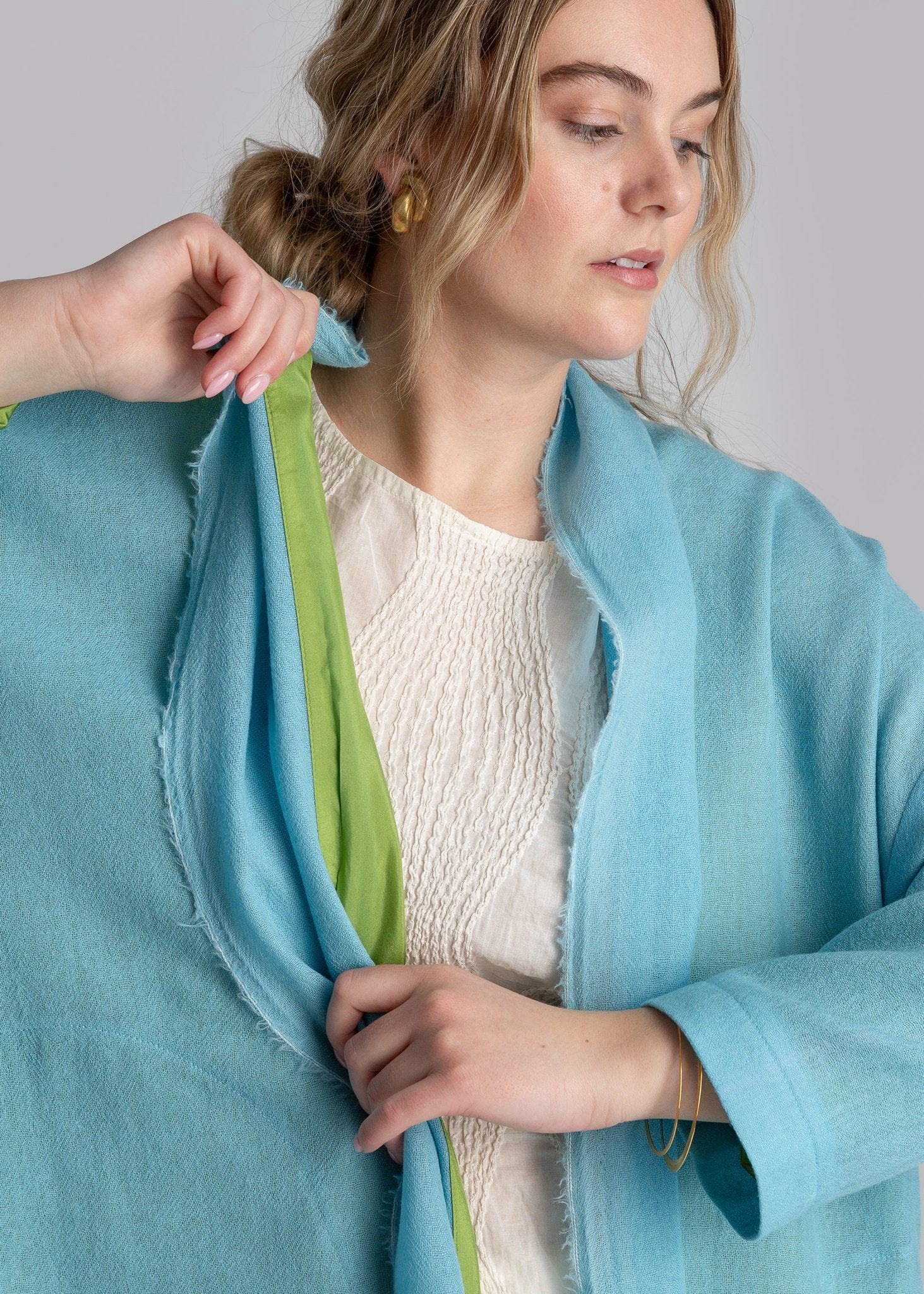 French Wrap in Aqua Wool Gauze