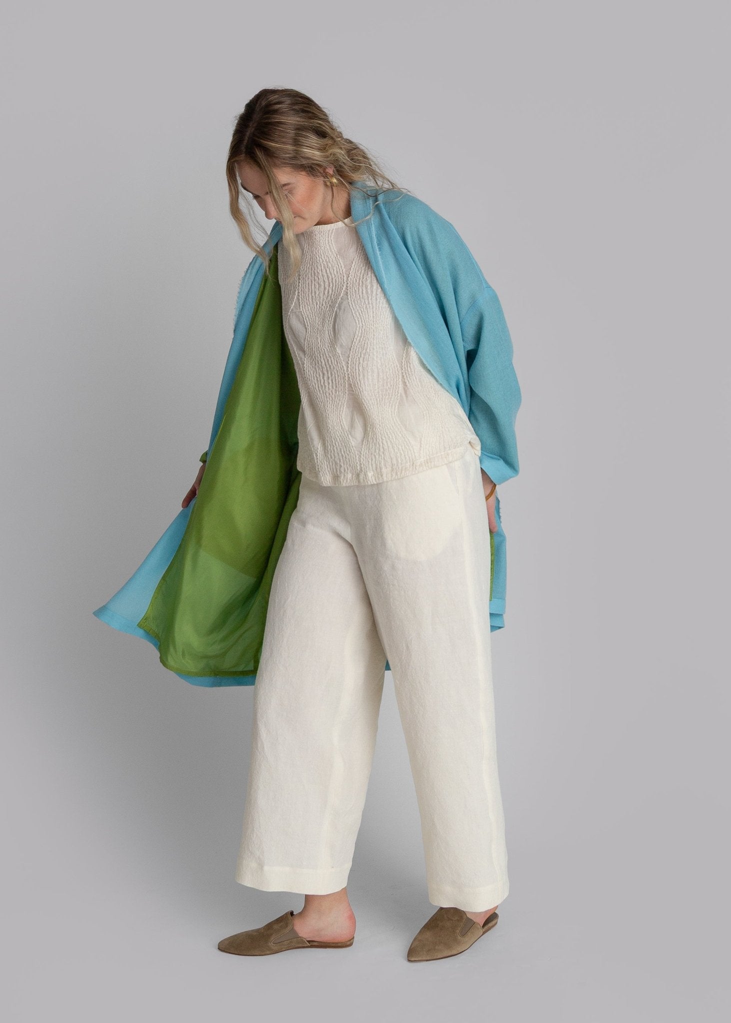 French Wrap in Aqua Wool Gauze