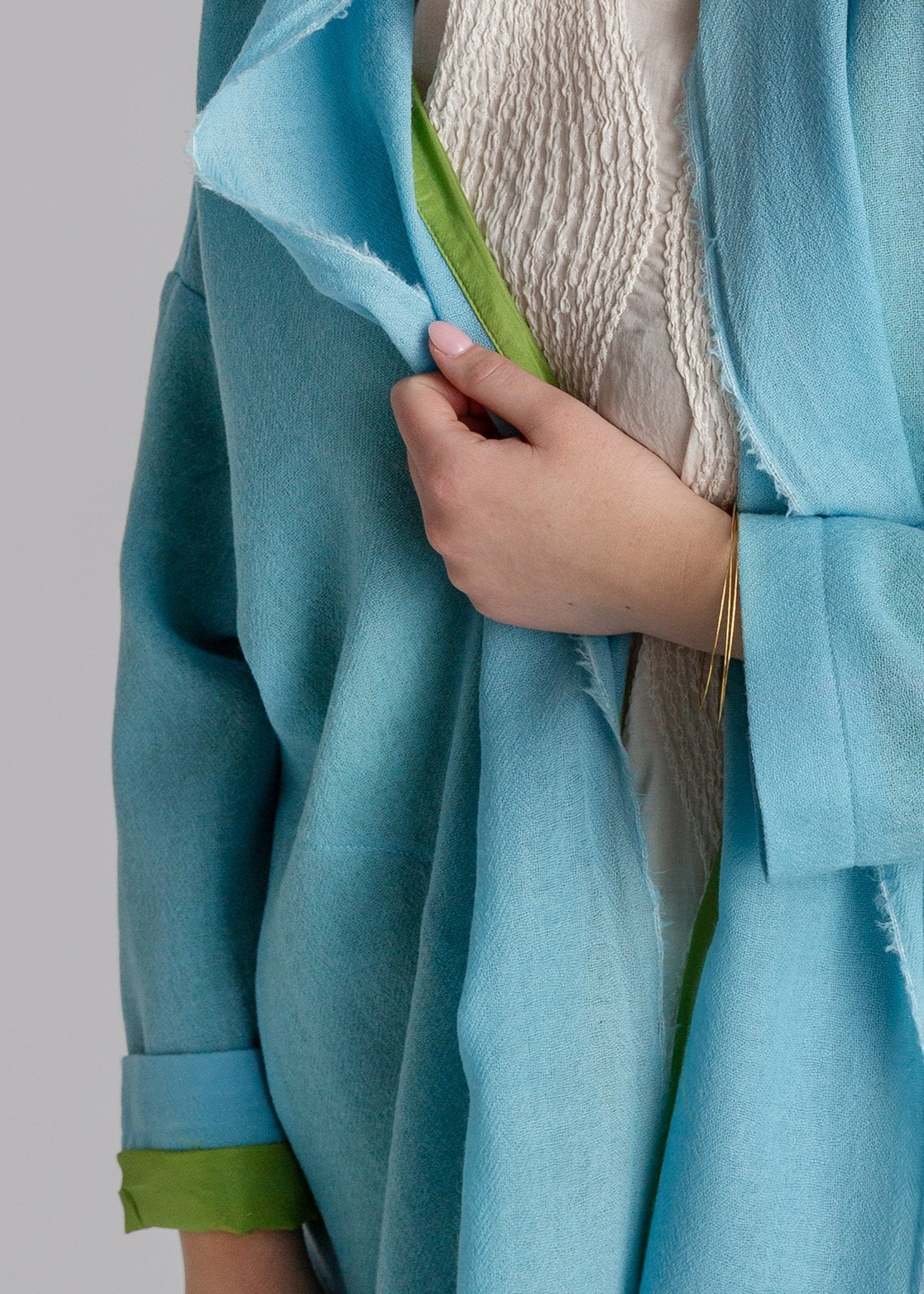 French Wrap in Aqua Wool Gauze
