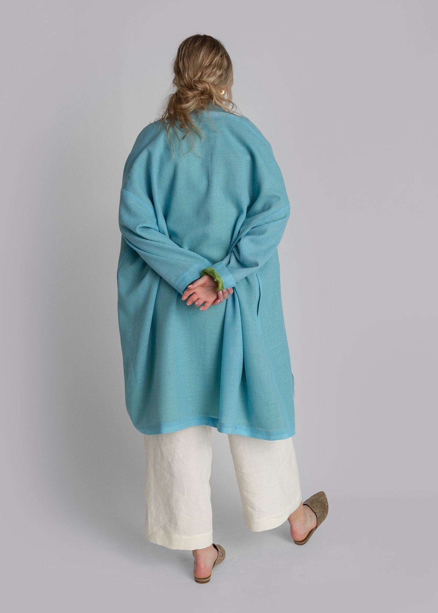 French Wrap in Aqua Wool Gauze