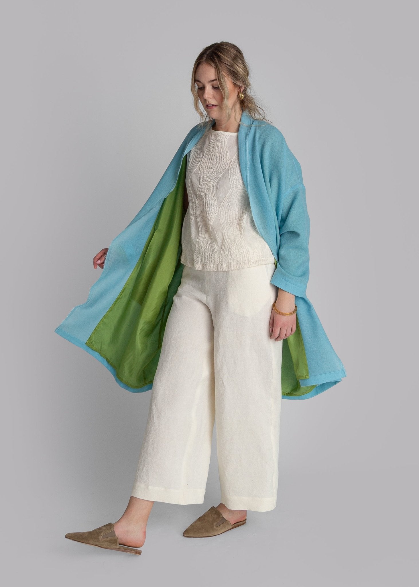 French Wrap in Aqua Wool Gauze