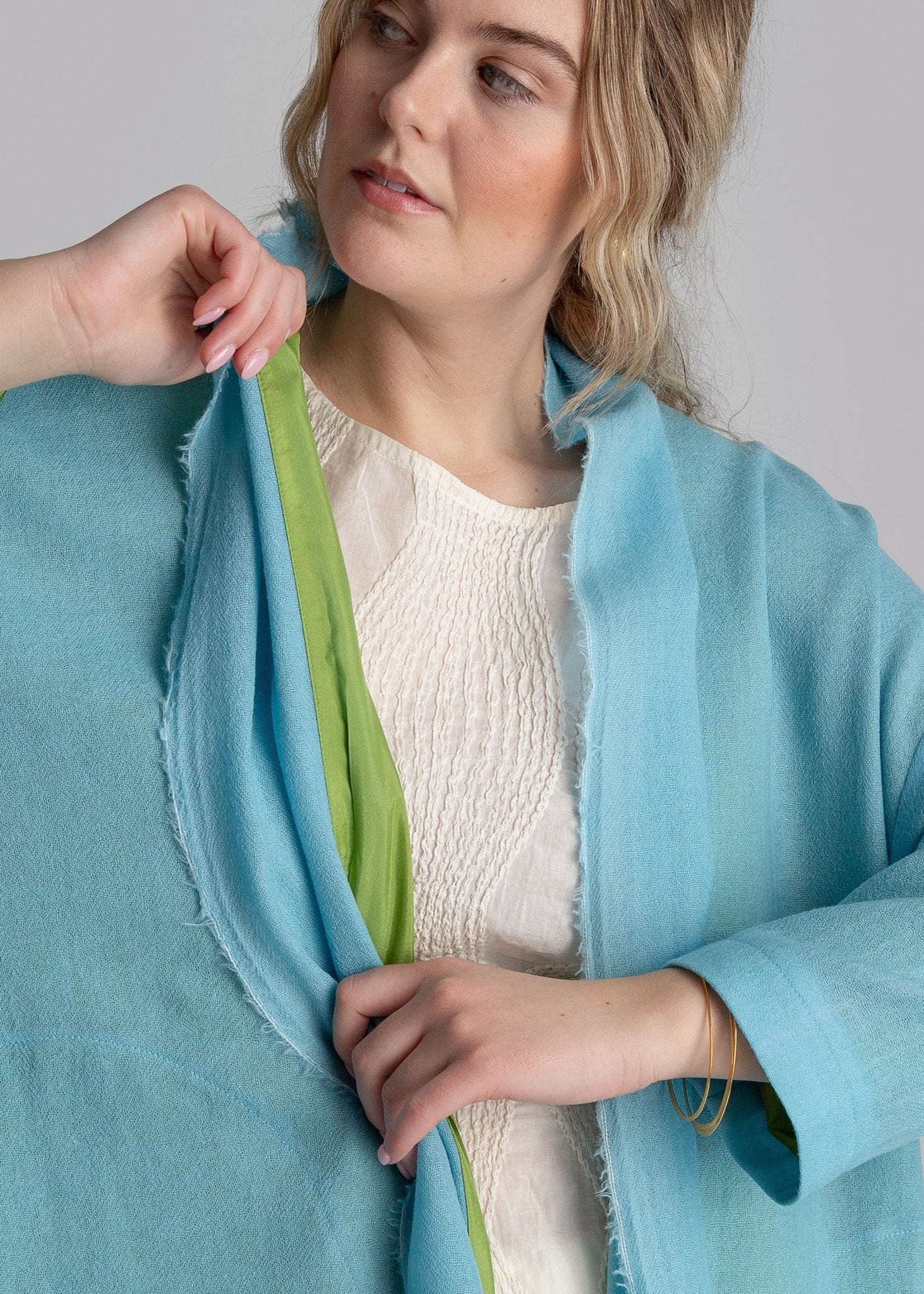 French Wrap in Aqua Wool Gauze