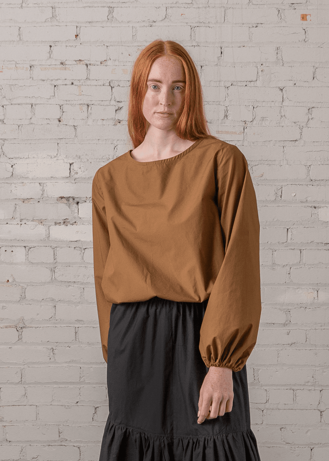 Gather Shell in Tobacco Poplin