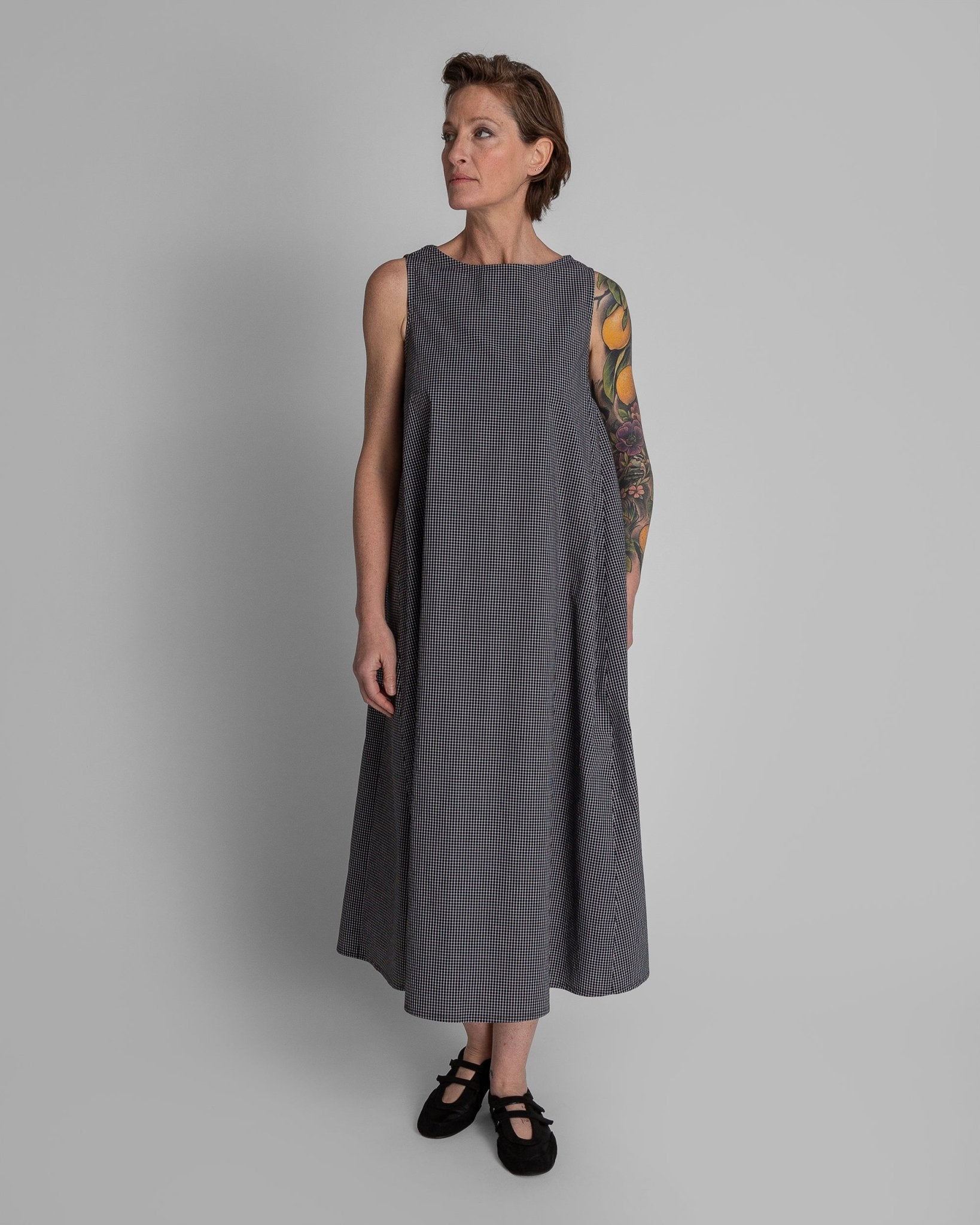 Gingham Cotton Long Day DressDay A - Line