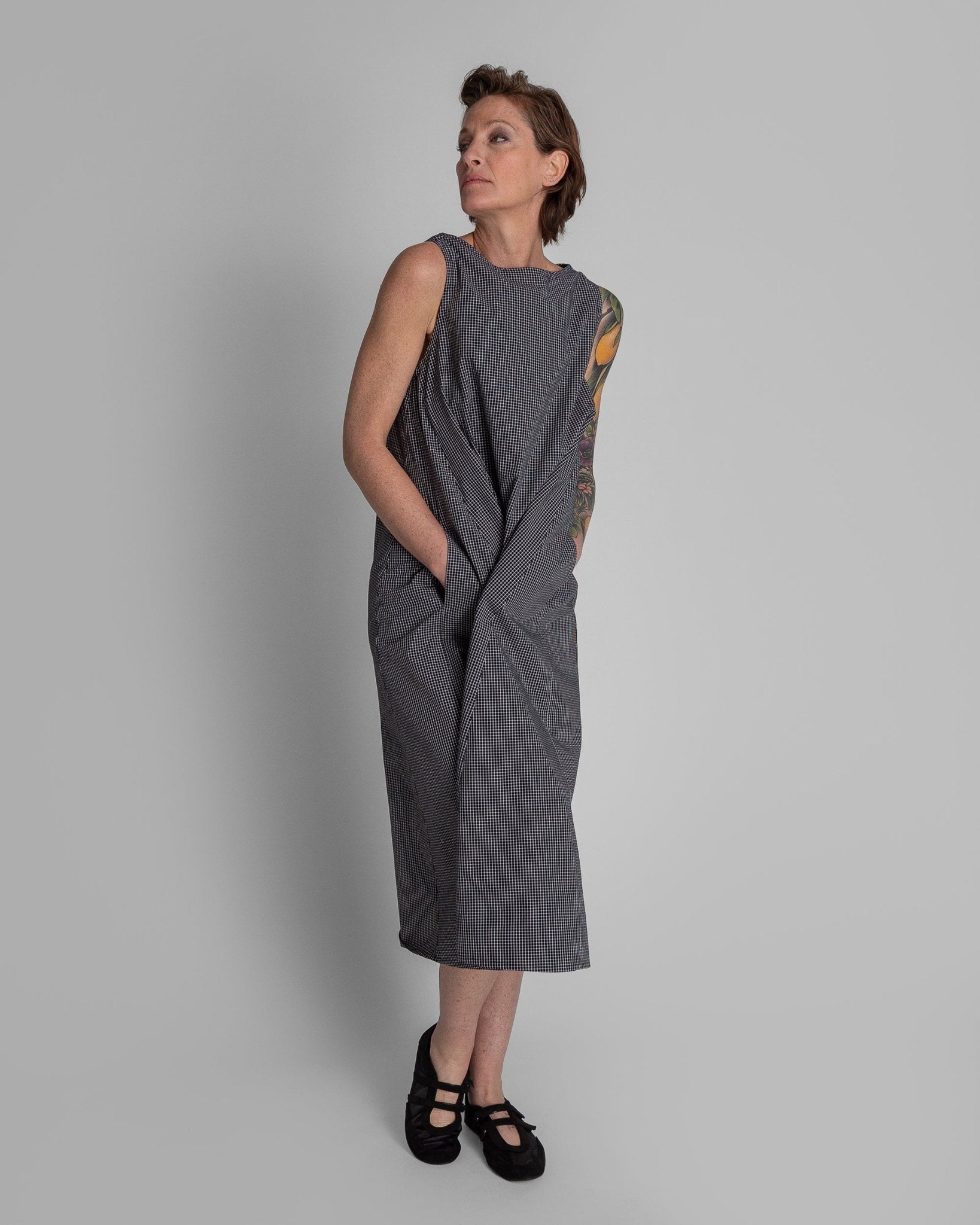 Gingham Cotton Long Day DressDay A - Line