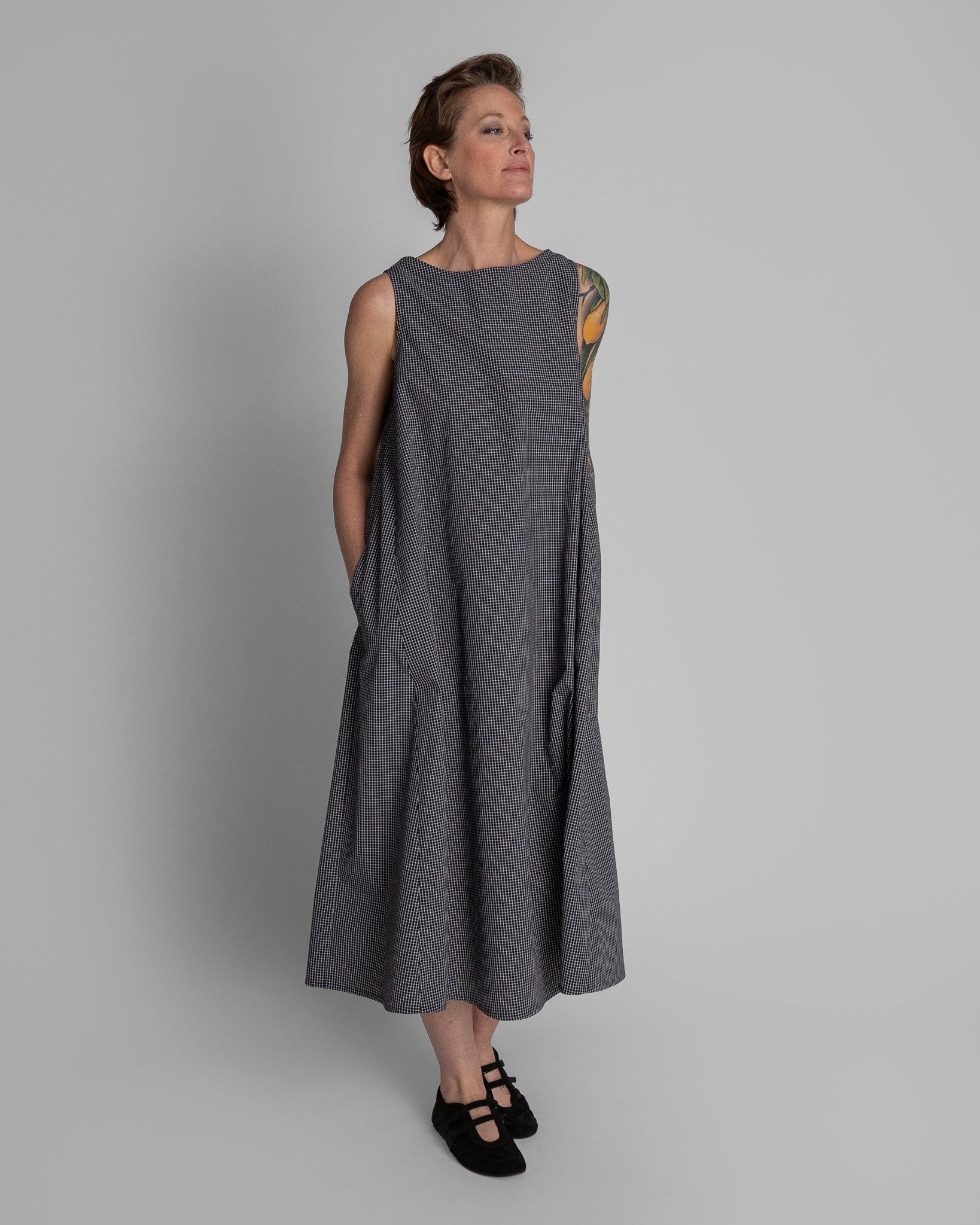 Gingham Cotton Long Day DressDay A - Line