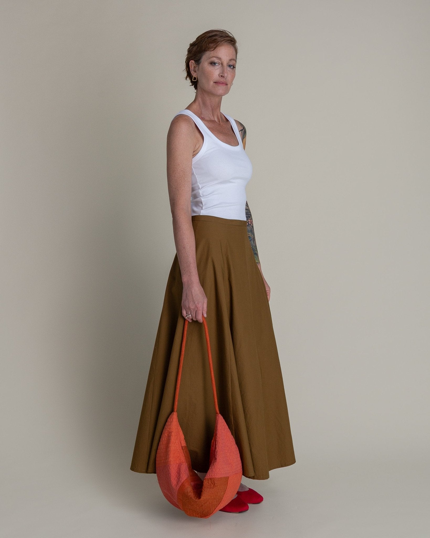 Gored Skirt in Tobacco Cotton PoplinGored Skirts