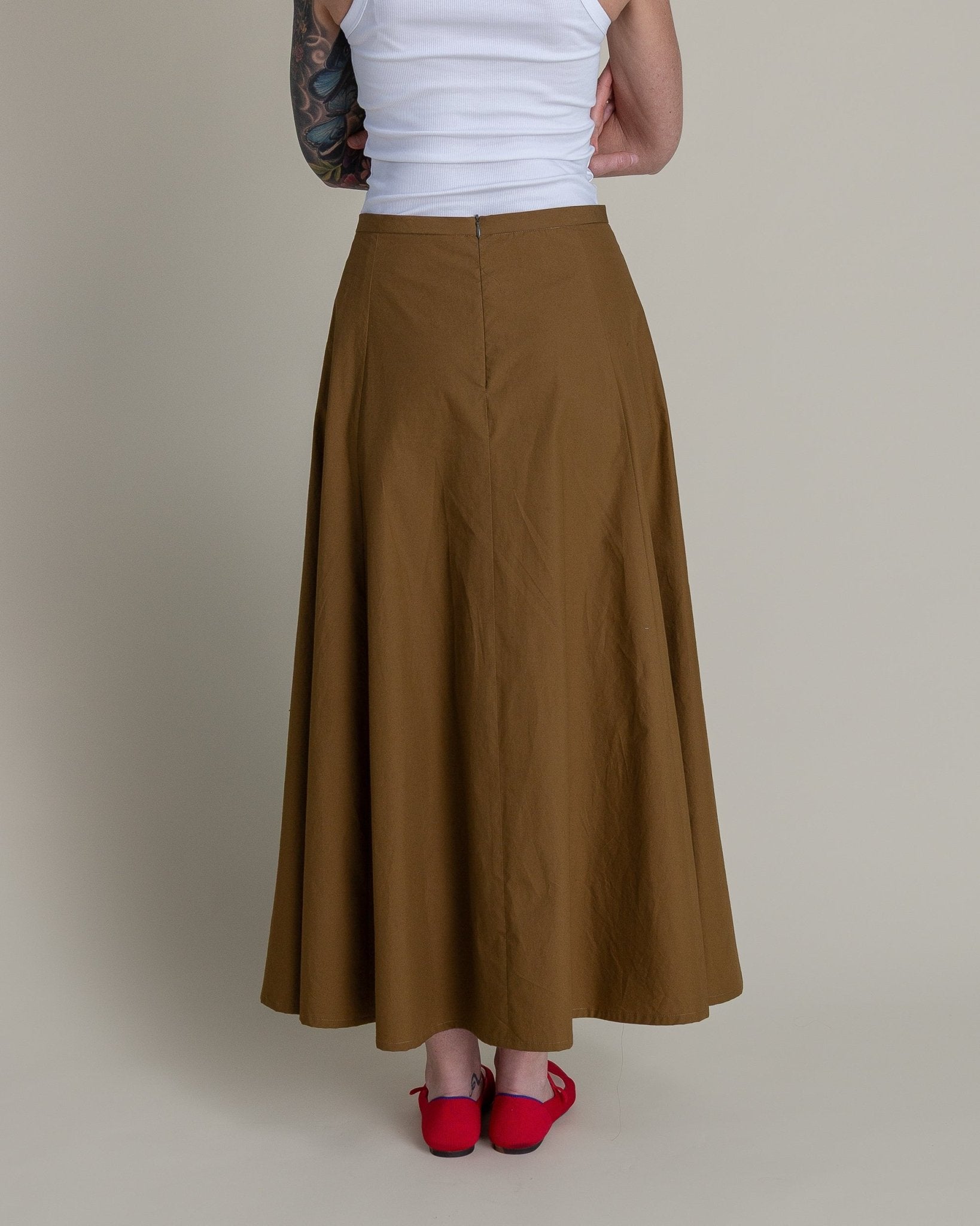 Gored Skirt in Tobacco Cotton PoplinGored Skirts