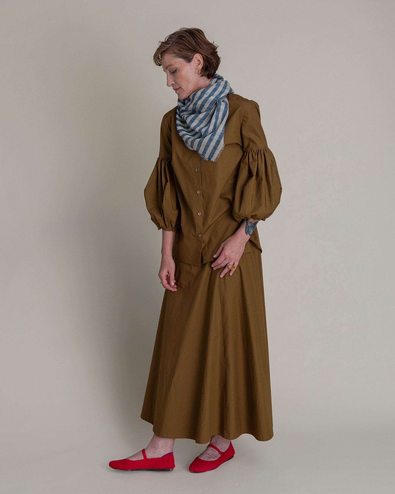 Gored Skirt in Tobacco Cotton PoplinGored Skirts