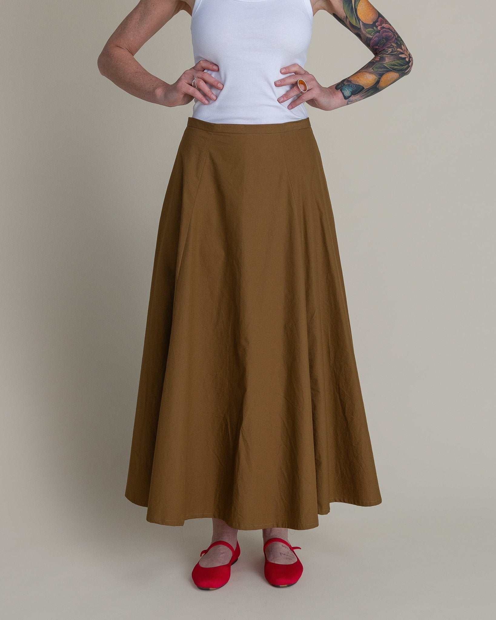 Gored Skirt in Tobacco Cotton PoplinGored Skirts
