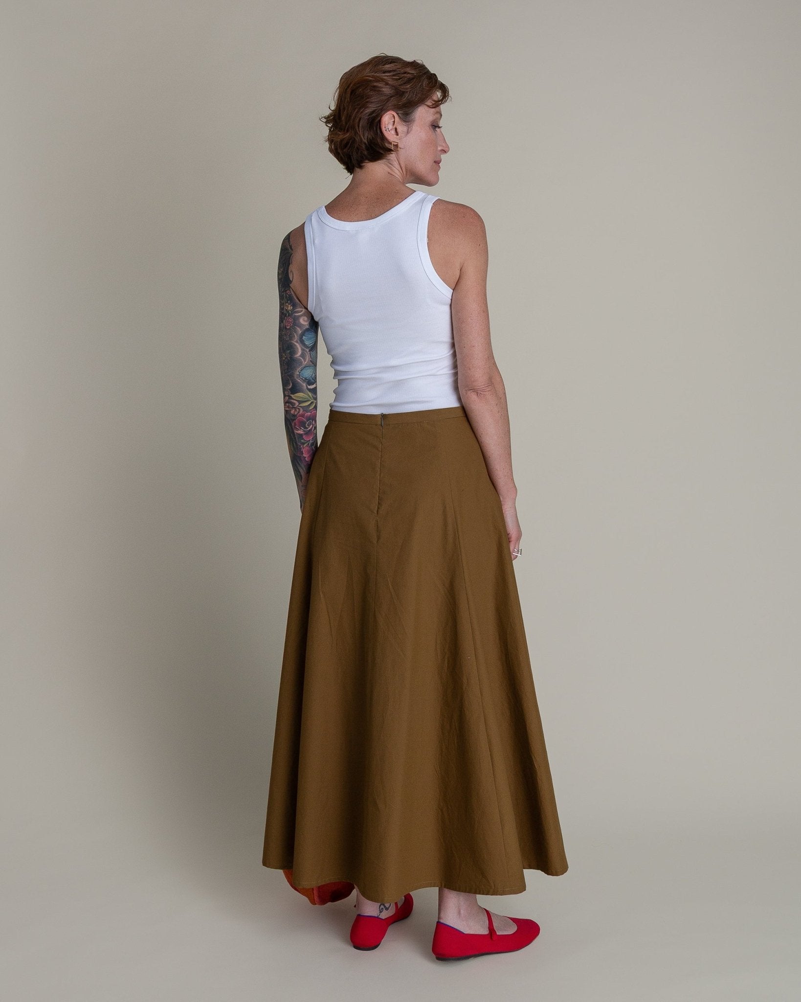 Gored Skirt in Tobacco Cotton PoplinGored Skirts