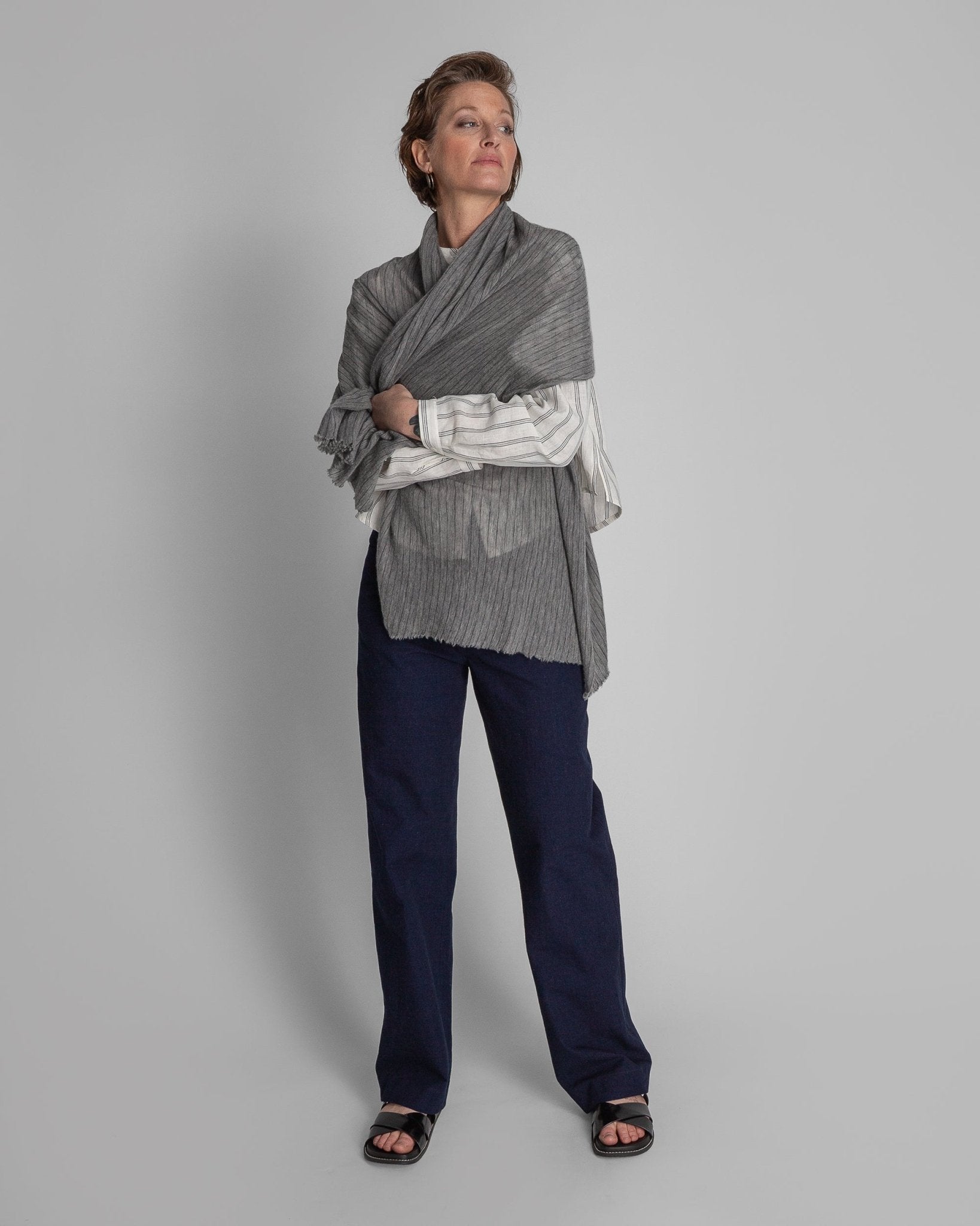 Gray Pinstripe Cashmere Scarf or StoleScarves