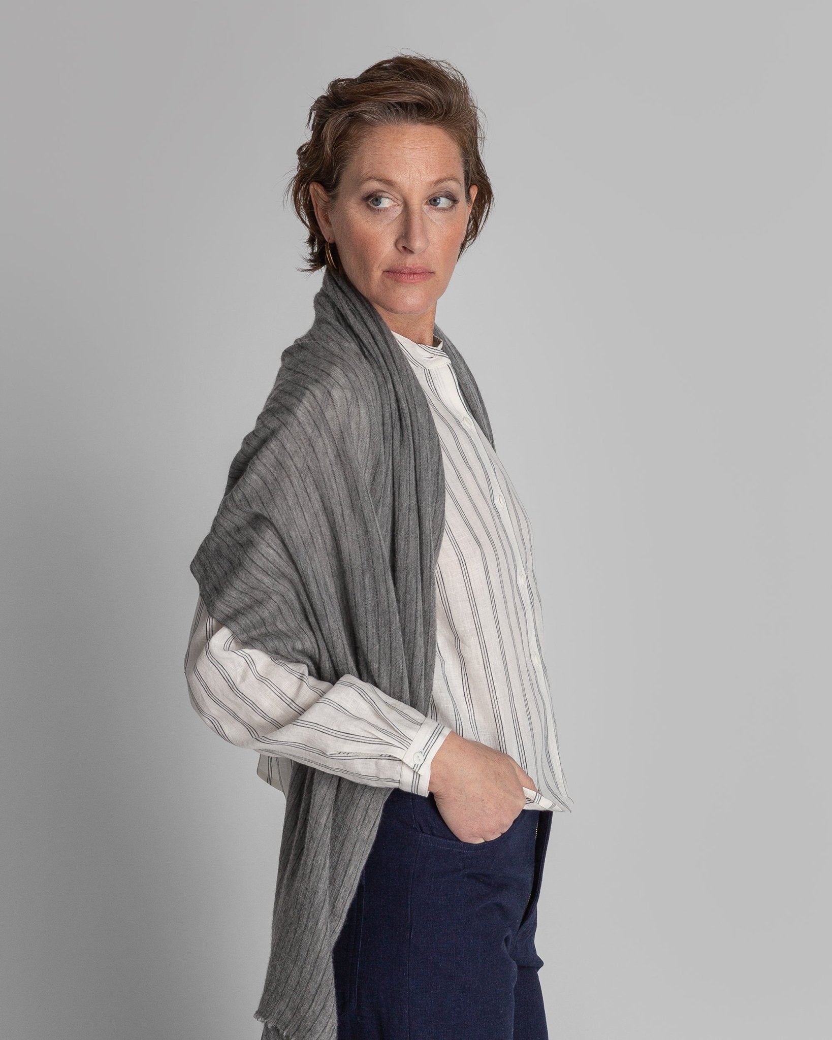 Gray Pinstripe Cashmere Scarf or StoleScarves