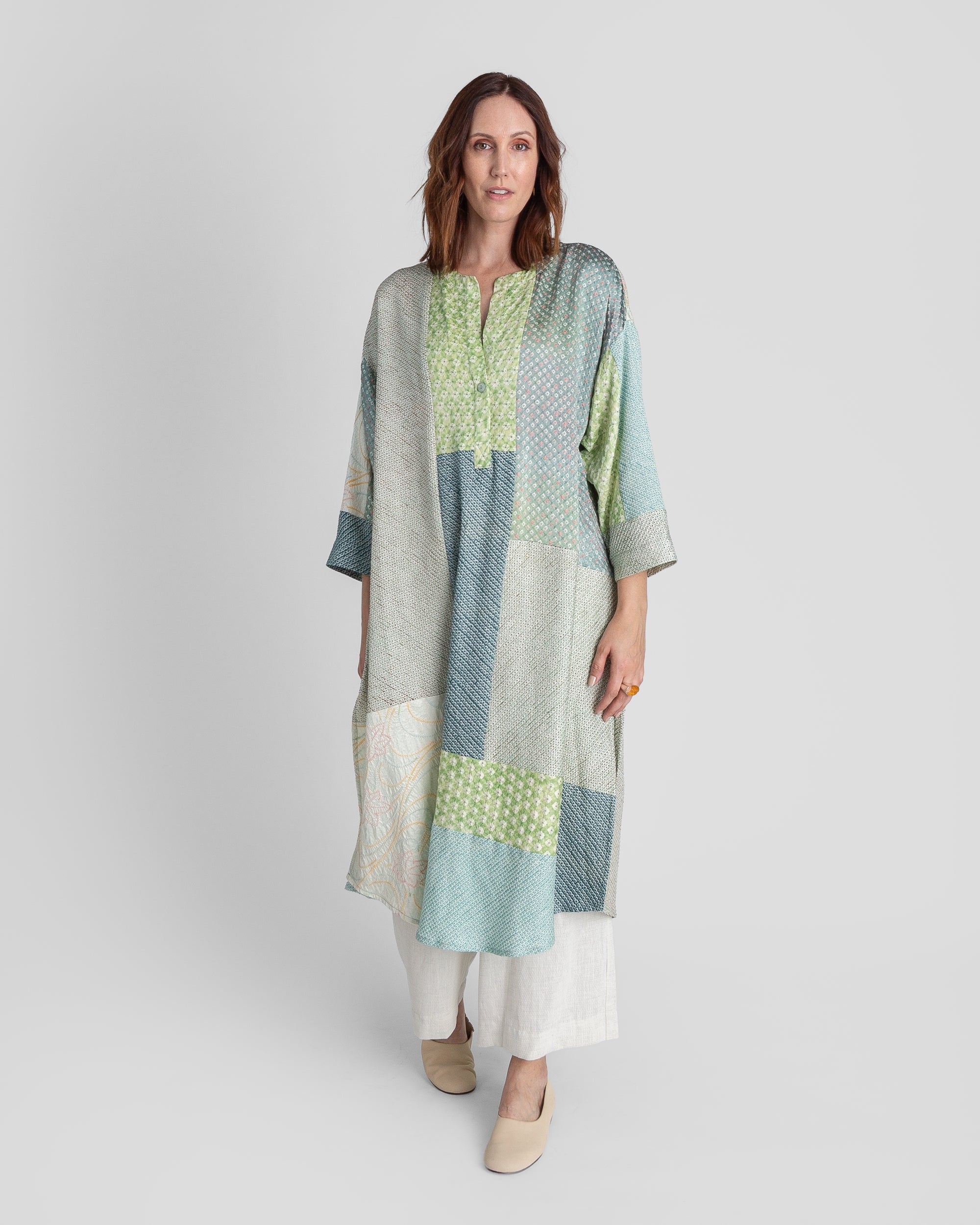 Flared Caftan in Vintage Silk Tie Dye Mix