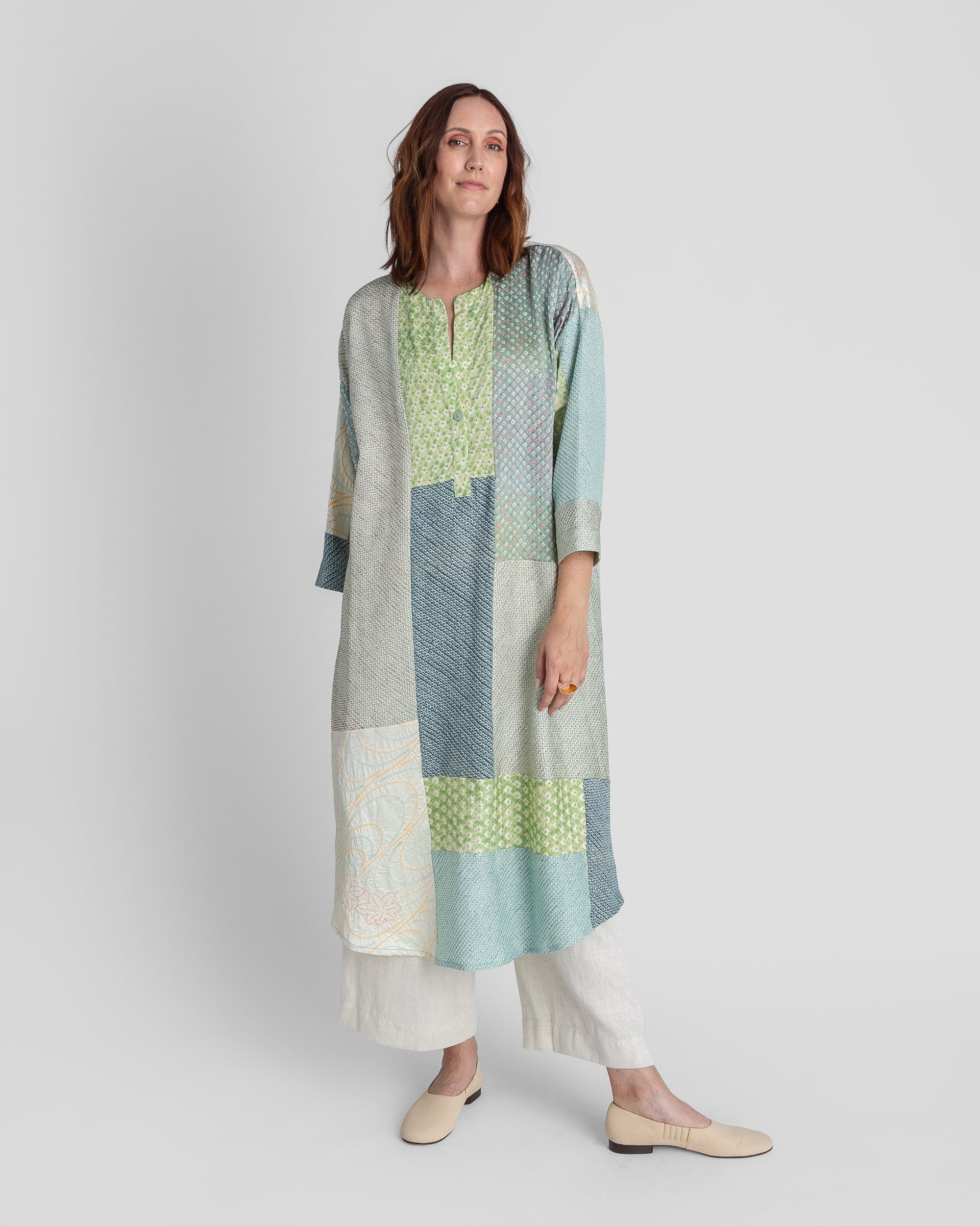 Flared Caftan in Vintage Silk Tie Dye Mix
